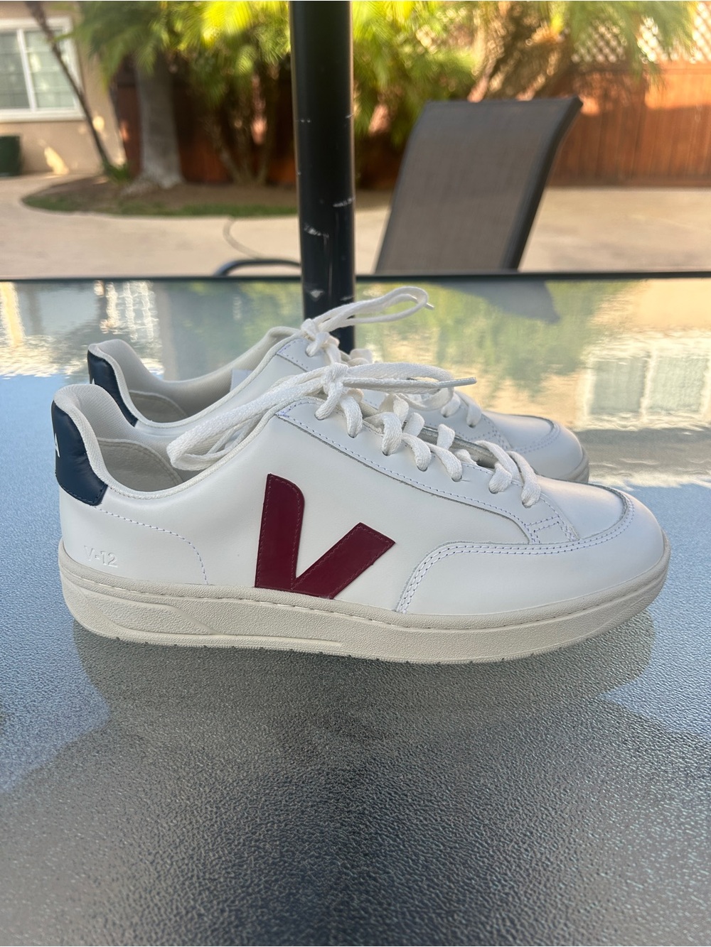 Veja V-12 Red Maroon V Blue Heel Tab Sneaker Leather Casual - Picture 2 of 8